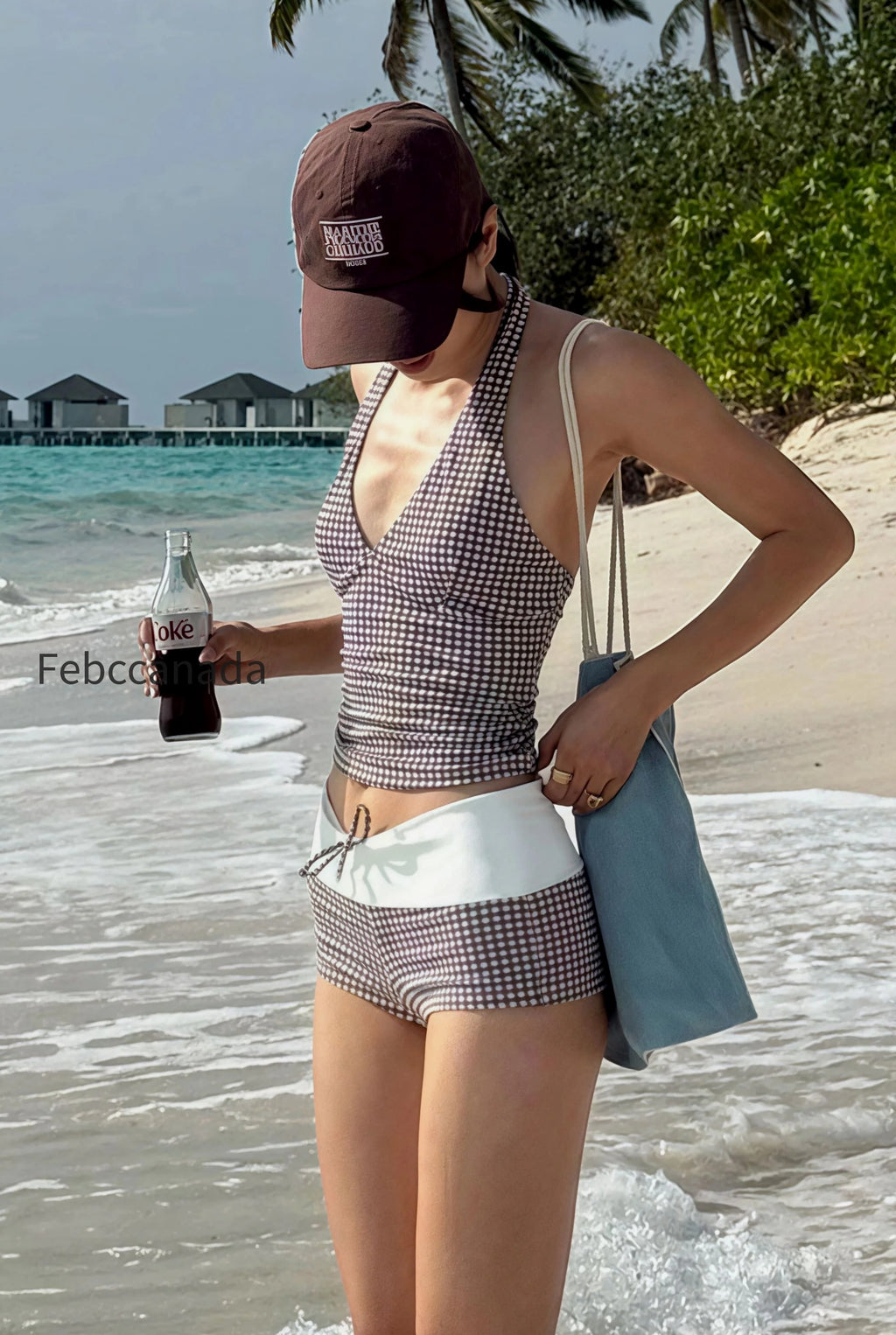plaid-v-neck-backless-two-piece-set