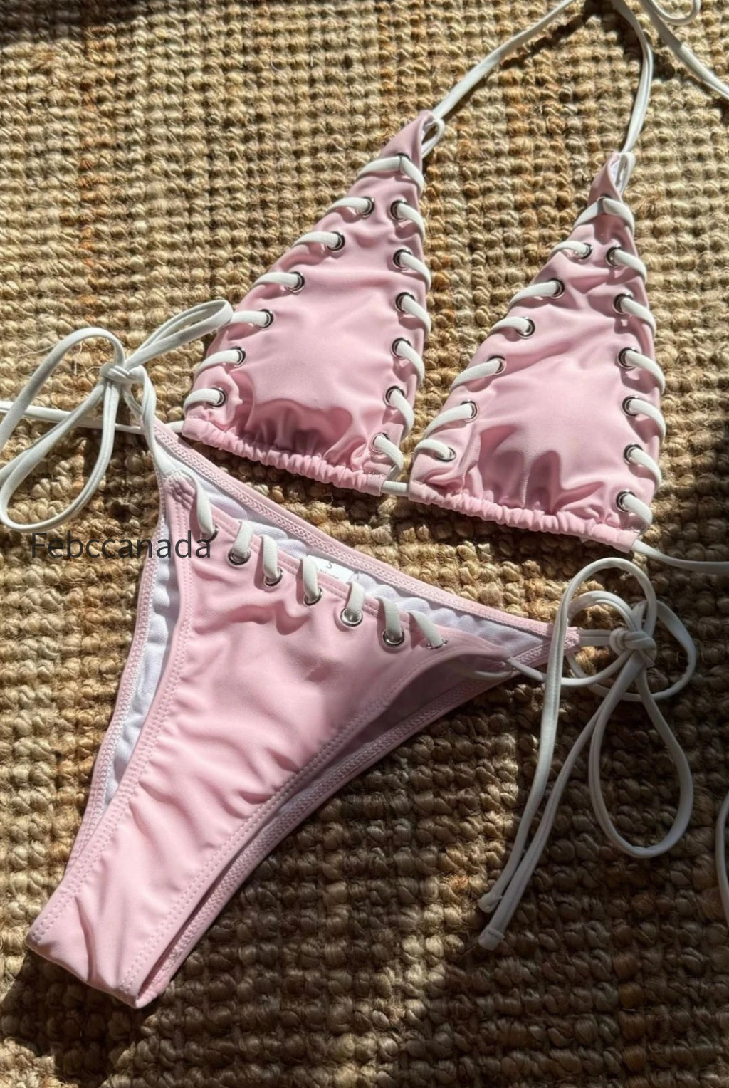 color-block-eyelet-tie-bikini-set