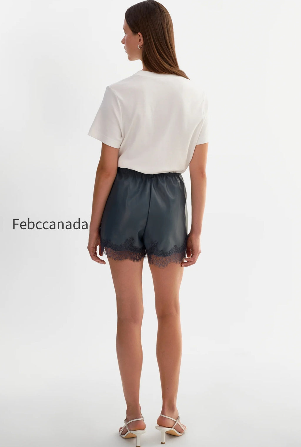 farah-lace-trim-faux-leather-shorts