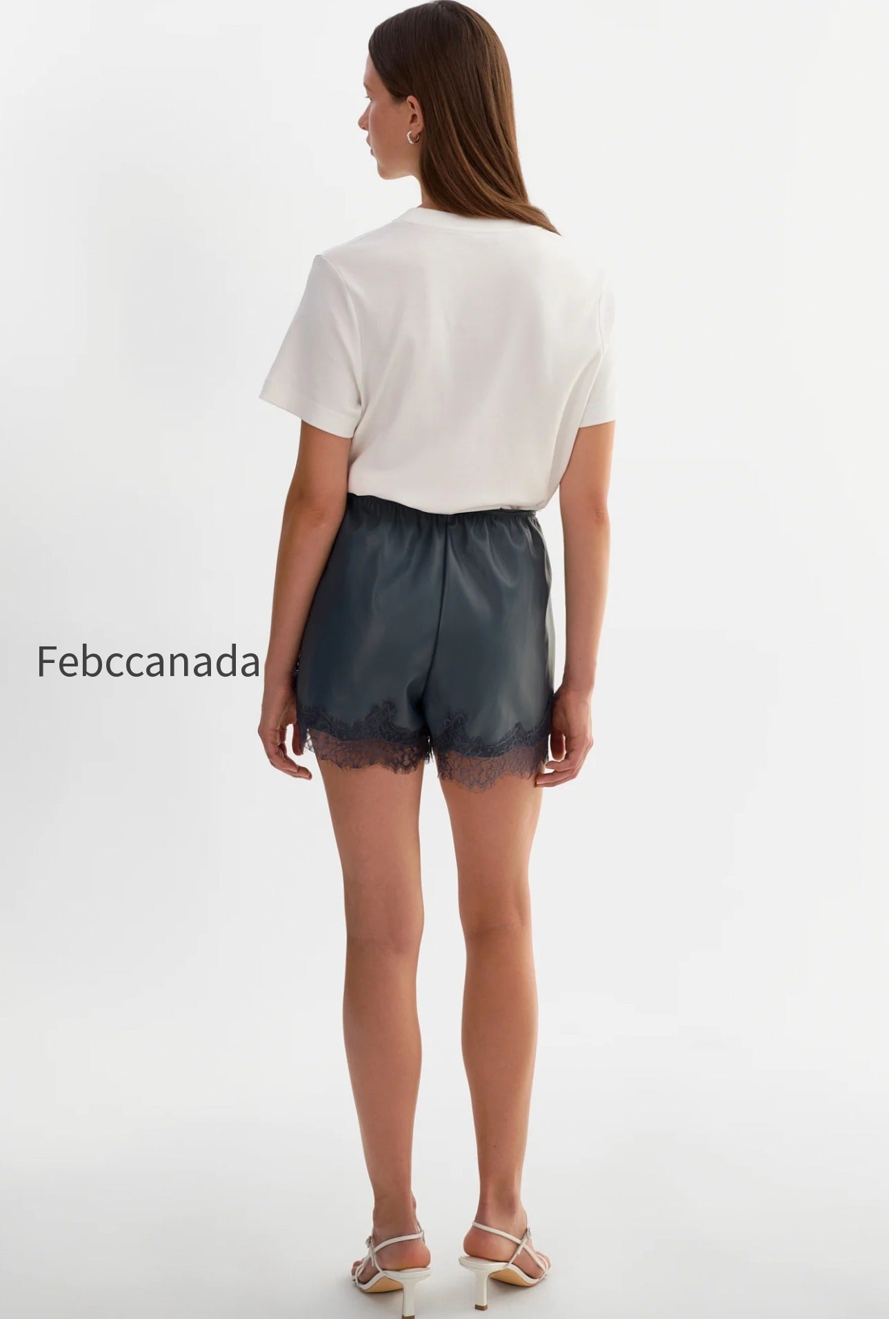 farah-lace-trim-faux-leather-shorts