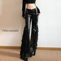 gothic-zip-women-casual-flare-pants-faux-pu-mesh-pants