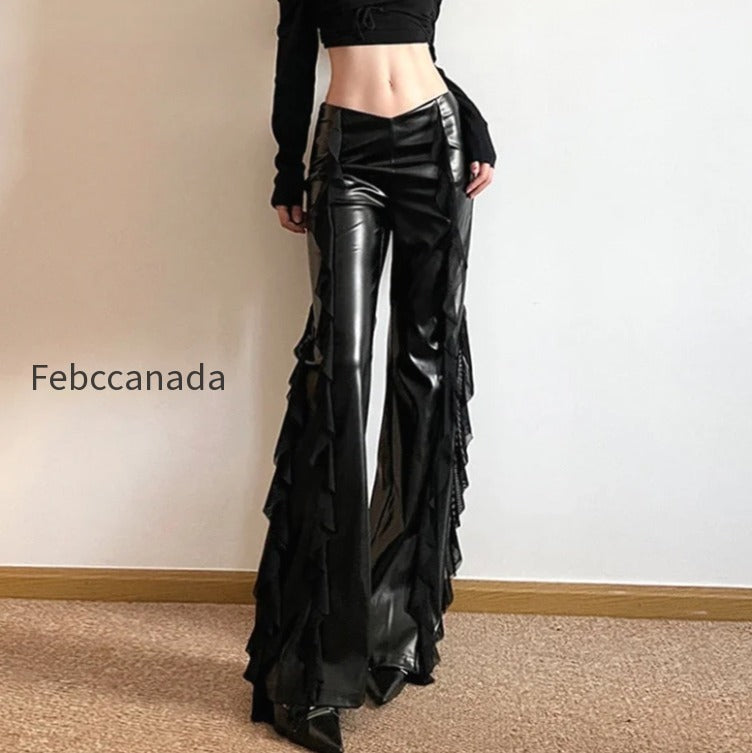 gothic-zip-women-casual-flare-pants-faux-pu-mesh-pants