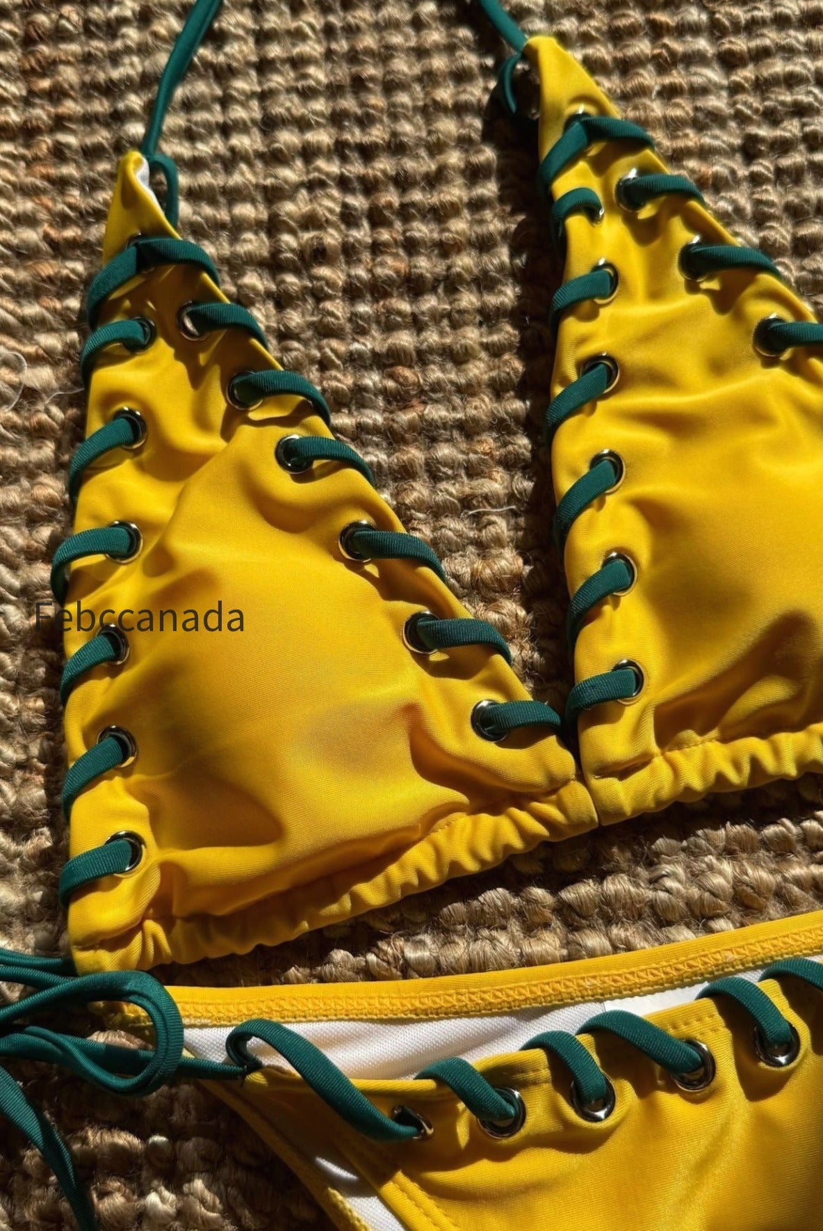 color-block-eyelet-tie-bikini-set