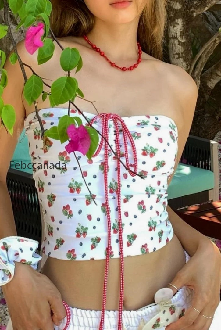 plaid-strawberry-two-piece-swim-set